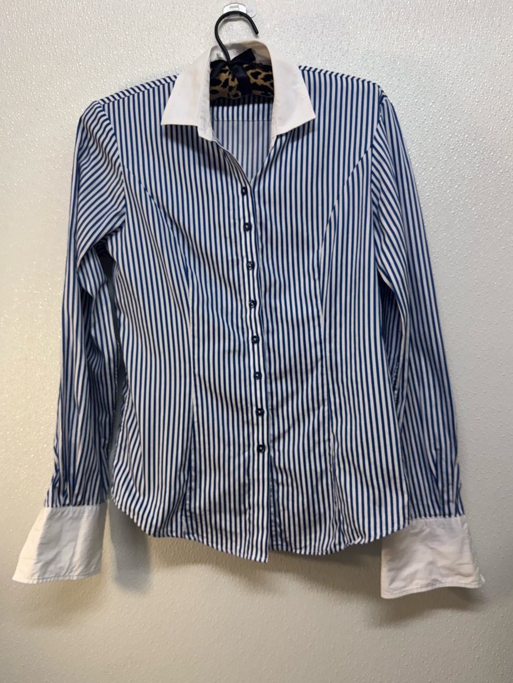 Women's T.M. Lewin Classic Blue and White Striped Dress Shirt Sz 10